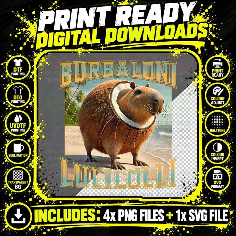 Burbaloni Lulilolli, Italian Brainrot Animals Meme Funny Png SVG Digital Bundle