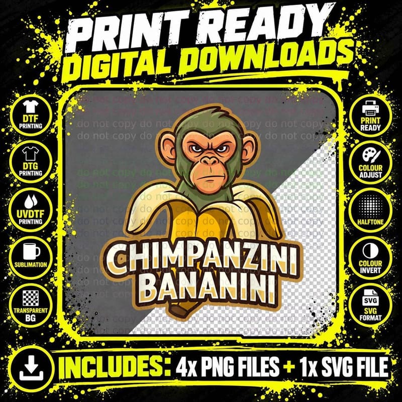 Chimpanzini Bananini Italian Brainrot Funny Meme White Png SVG Digital Bundle