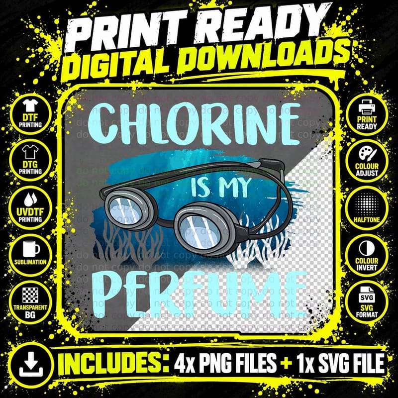 Chlorine Is My Perfume - Funny Swim Instructor Swimming Png SVG Digital Bundle