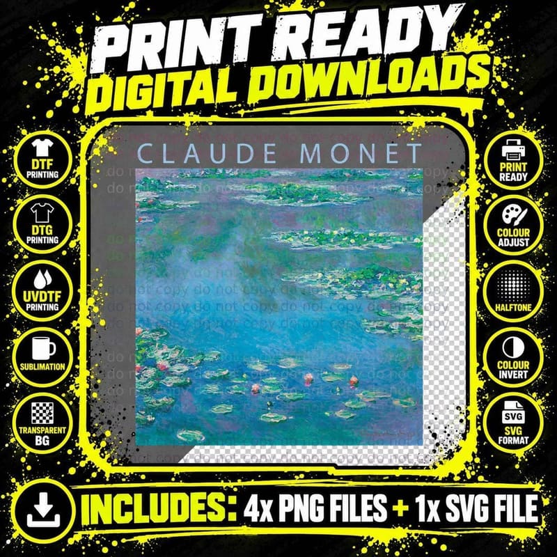 Claude Monet Funny T-Shirt, Water Lilies, Impressionism Png SVG Digital Bundle