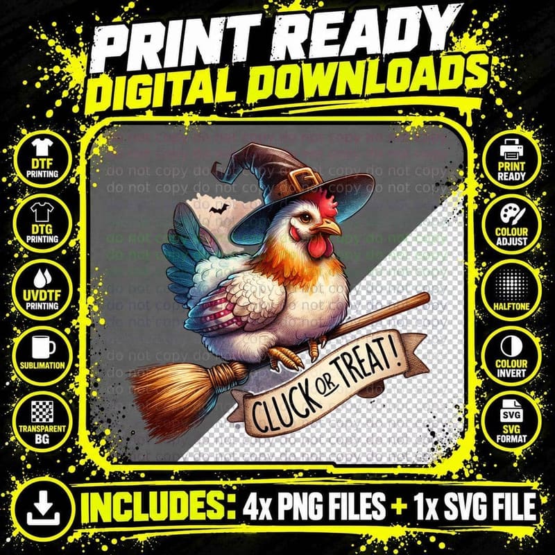 Cluck or Treat, Retro Vintage, Funny Aesthetic, Cozy Png SVG Digital Bundle