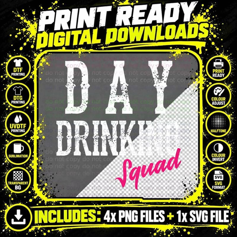 Cool Day Drinking Squad Funny Alcohol Drinker Group Gift Png SVG Digital Bundle
