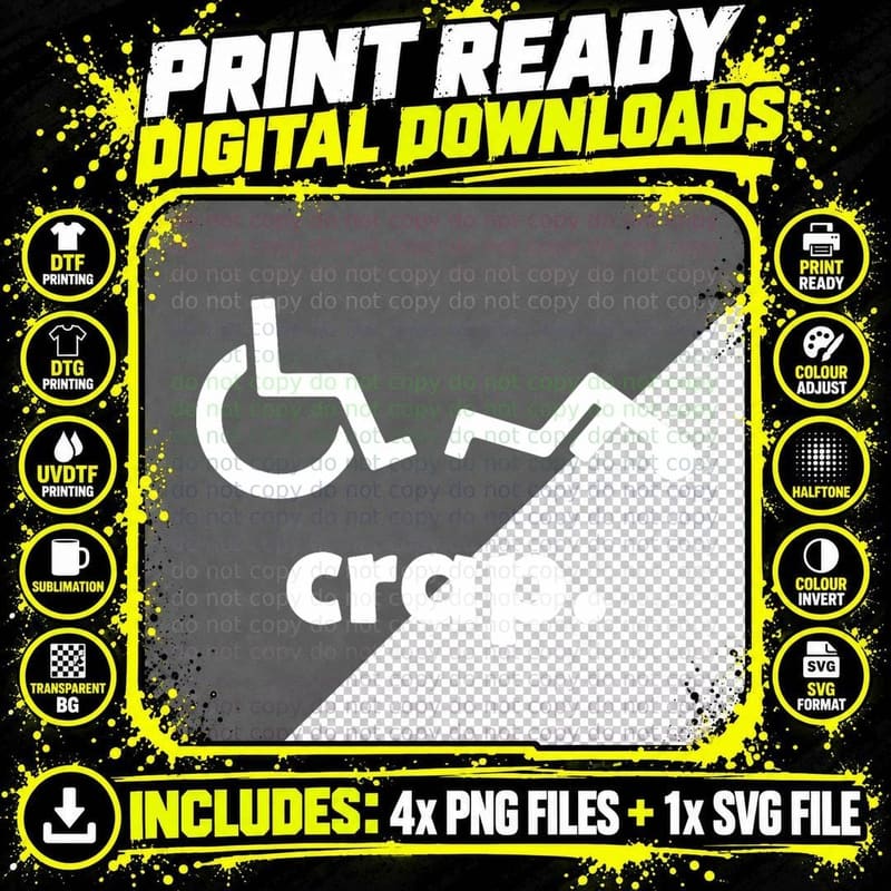 Crap Handicap, Funny Wheelchair Disabled Rude Offensive Png SVG Digital Bundle