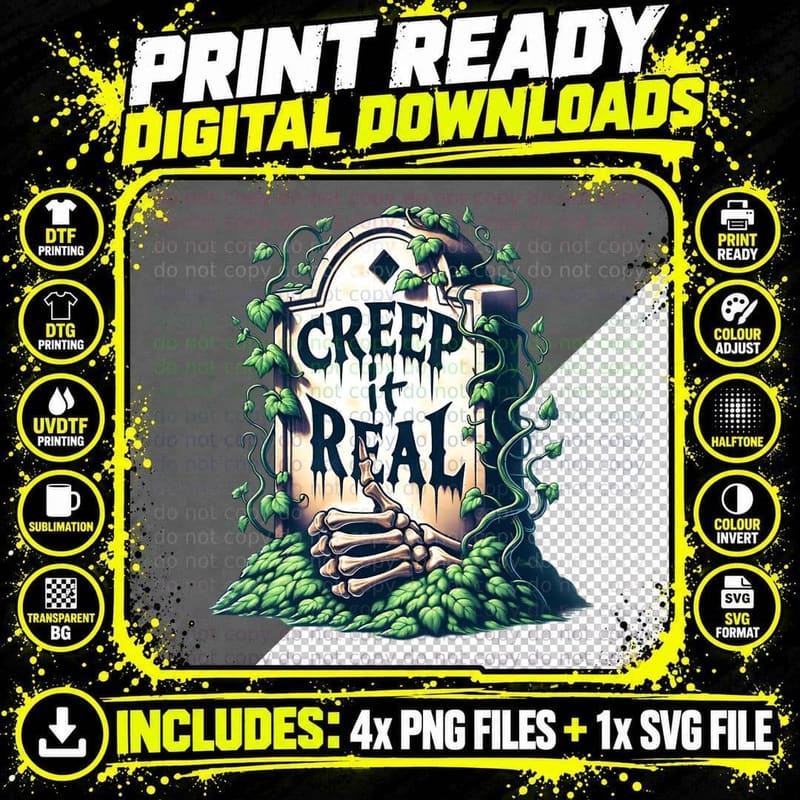 Creep It Real Watercolor, Retro Vintage, Funny Aesthetic Png SVG Digital Bundle