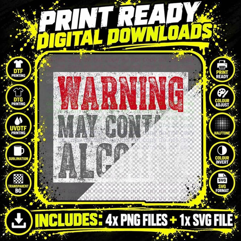 Cute Drinking Gift Funny Warning May Contain Alcohol Png SVG Digital Bundle