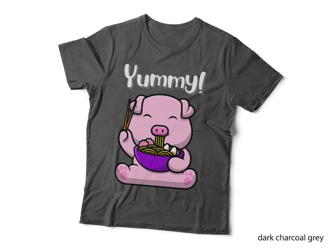 Cute Piggy Eating Ramen Noodles Funny Yummy!, Japanese Food, Cartoon T-Shirt