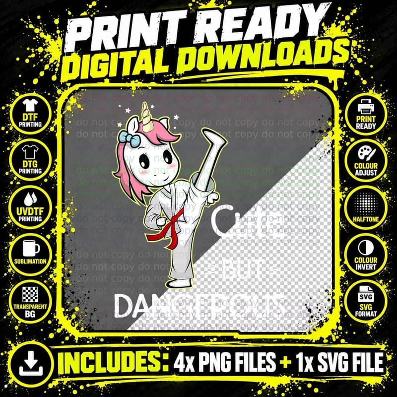Cute but Dangerous Funny Karate Taekwondo T-Shirt Png SVG Digital Bundle