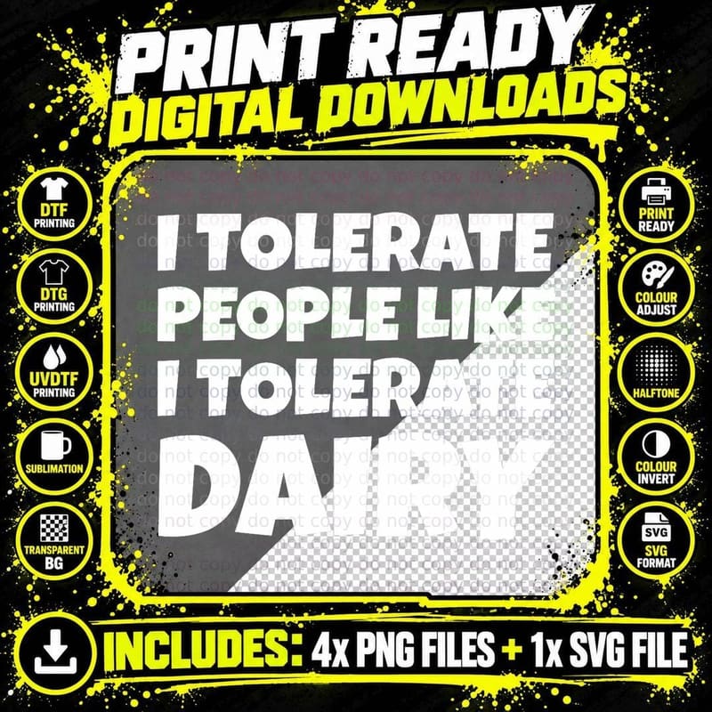 Dairy Gifts & Funny Lactose Intolerant T-Shirt Png SVG Digital Bundle