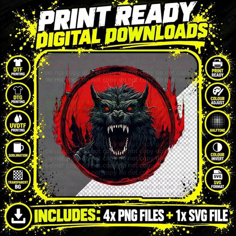 Demonic Beast Head T-Shirt, Funny Novelty Gift Graphic Png SVG Digital Bundle