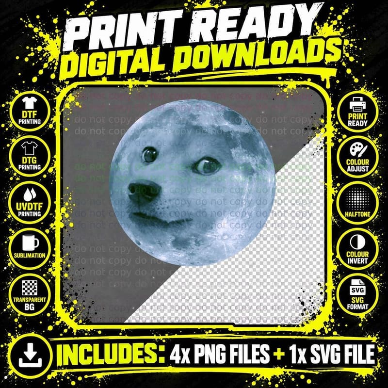 Doge to the Moon - Funny Meme T-Shirt for Men Women Png SVG Digital Bundle