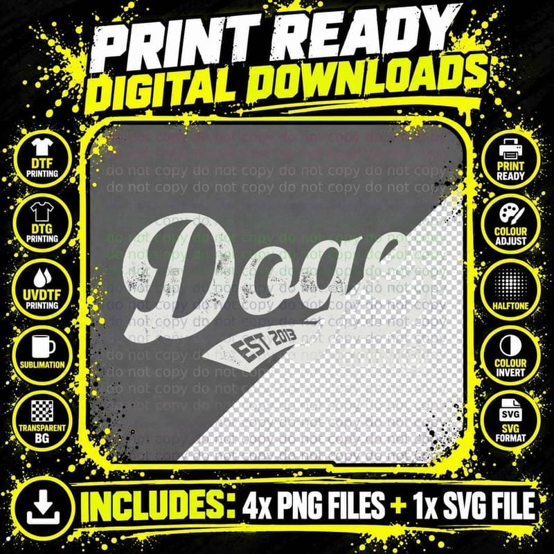 Dogecoin Doge Coin Retro Vintage Logo Crypto Currency Png SVG Digital Bundle