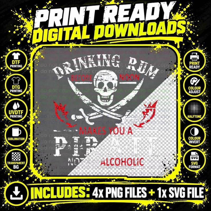 Drinking Rum Before Noon Funny Pirate Adult Novelty Png SVG Digital Bundle