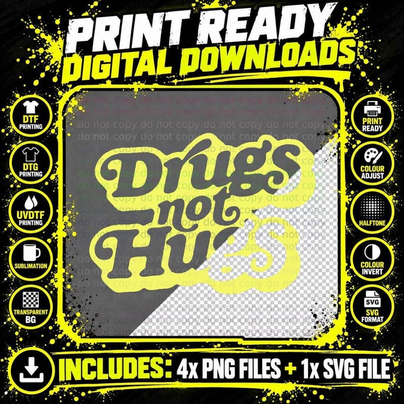 Drugs Not Hugs! Funny Music Festival Minimalist Vintage Png SVG Digital Bundle