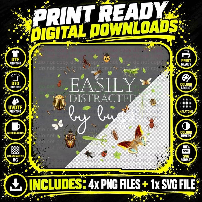 Easily Distracted by Bugs Funny Bug Insects Science Png SVG Digital Bundle