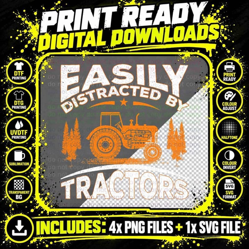 Easily Distracted by Tractors T-Shirt, Farming Humor Png SVG Digital Bundle