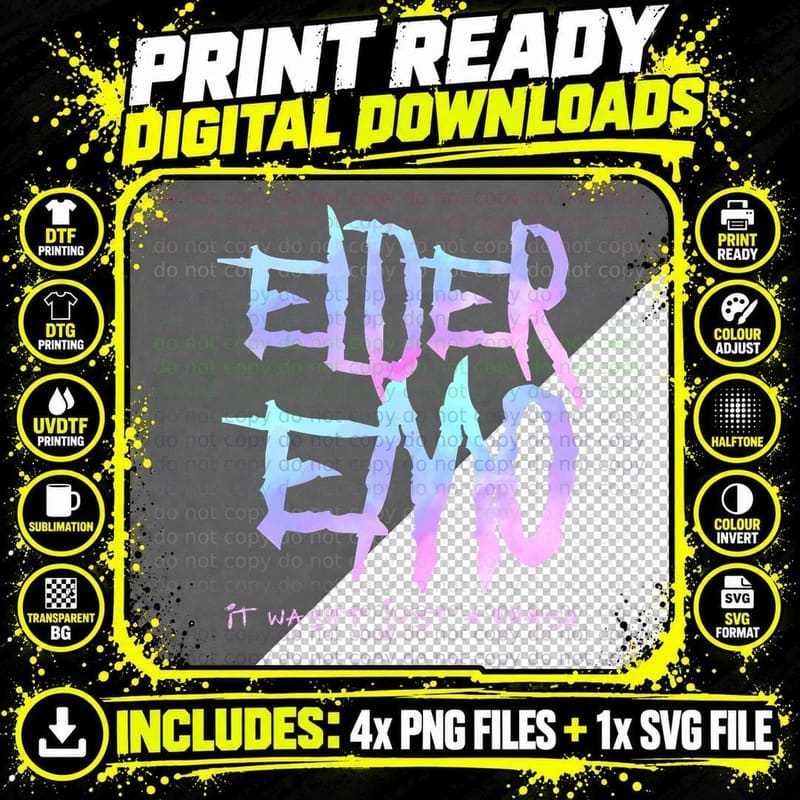 Elder Emo. It Wasn't Just a Phase - Funny Emo Goth Png SVG Digital Bundle