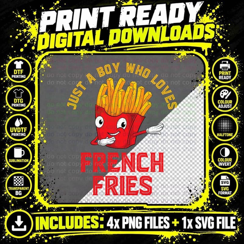Foodie Funny Food Just a Boy Who Loves French Fries Png SVG Digital Bundle