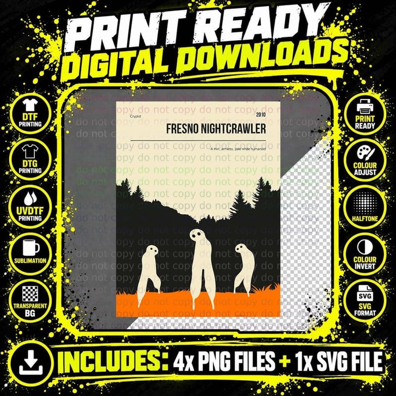 Fresno Nightcrawlers Funny Meme Cryptid, Cryptozoology Png SVG Digital Bundle