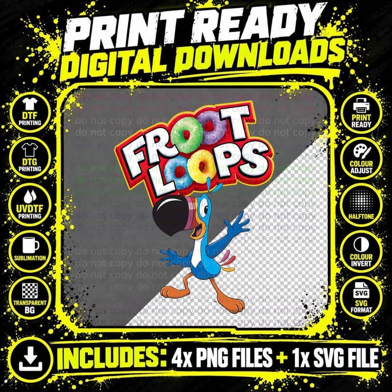 Froot Loops Toucan Sam, Retro Cartoon Png SVG Digital Bundle