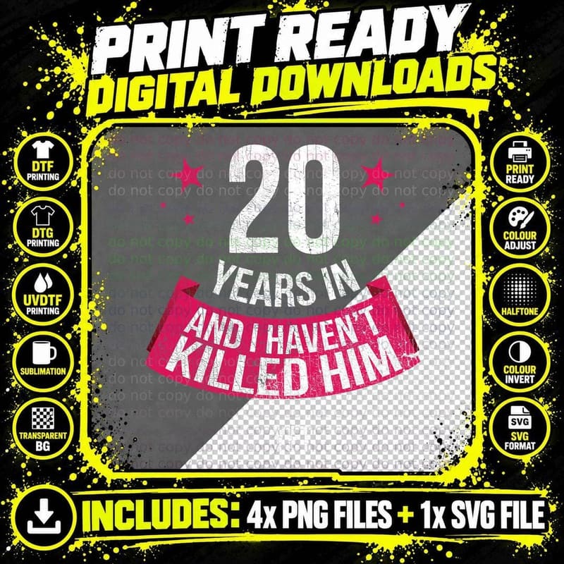 Funny 20th Wedding Anniversary Wife Gift 20 Years in Png SVG Digital Bundle