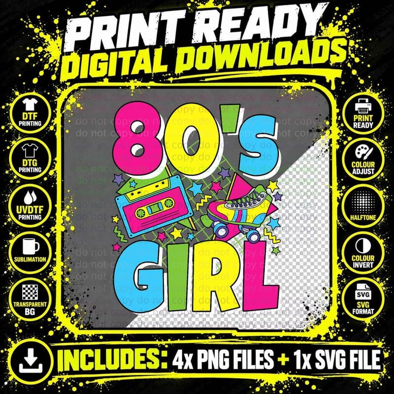 Funny 80's Girl 80s Party Outfit Retro 1980s Music Lover Png SVG Digital Bundle