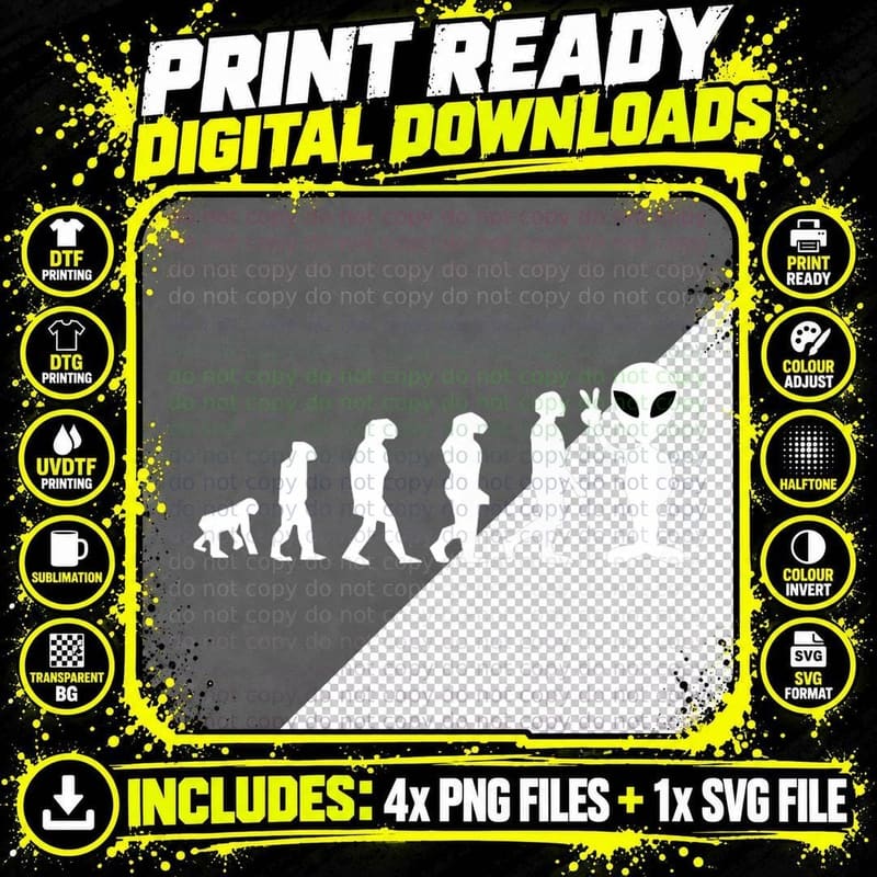 Funny Alien Evolution Secret Space Program Design Png SVG Digital Bundle