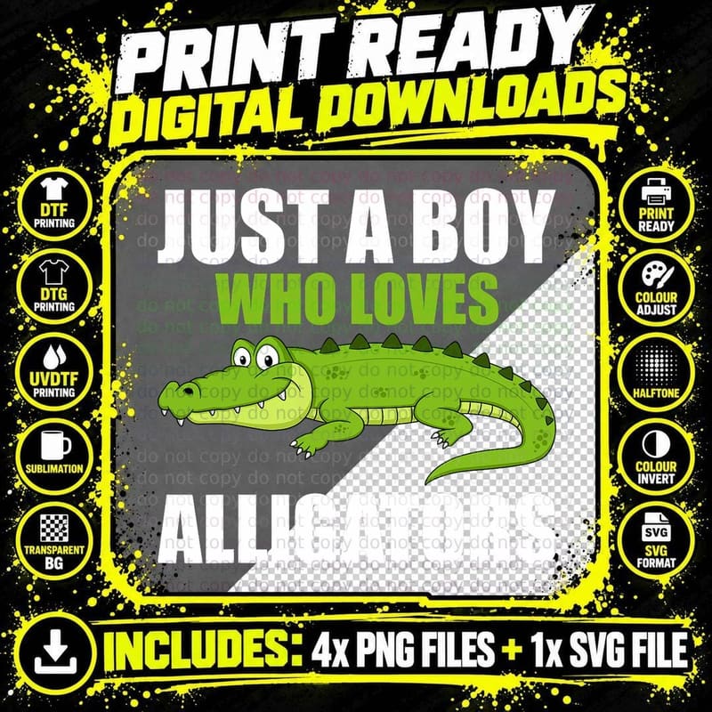 Funny Alligator Design Boys Kids Men Reptile Gator Png SVG Digital Bundle