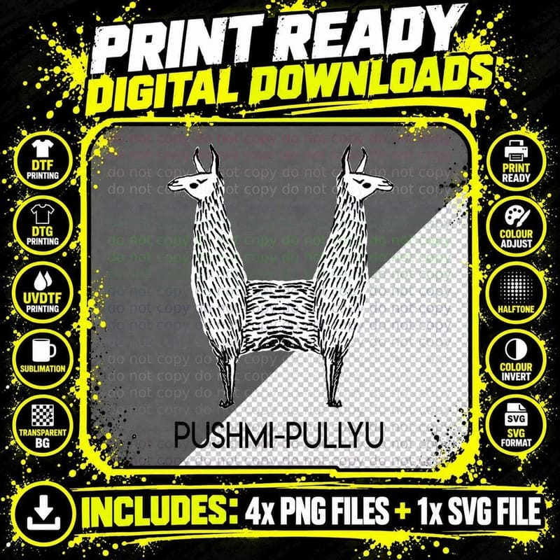 Funny Alpaca Llama Style, Pushmi-Pullyu Yoga Png SVG Digital Bundle