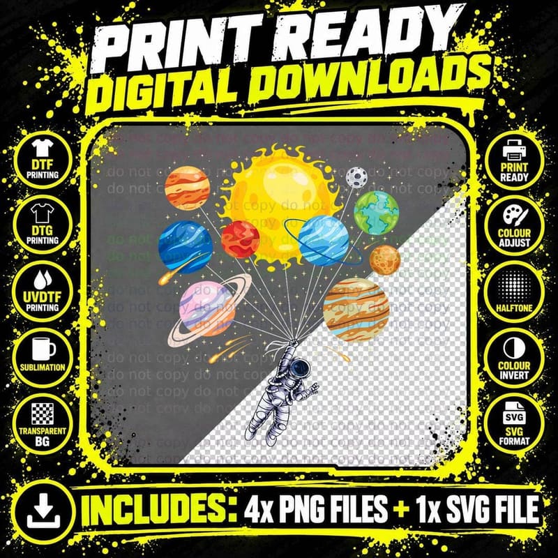 Funny Astronaut Space Balloon Planet Science Solar Png SVG Digital Bundle
