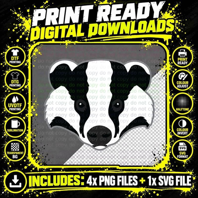 Funny Badger Animal Face Art Clothing Gift Idea Kids Png SVG Digital Bundle