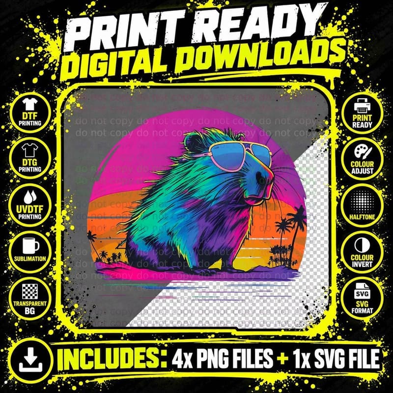 Funny Capybara Vintage Rodent Retro Vaporwave Aesthetic Png SVG Digital Bundle