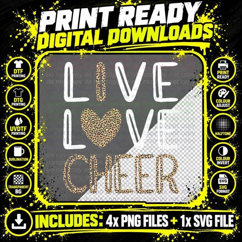 Funny Cheerleading Girls Leopard Cheetah Print Love Png SVG Digital Bundle