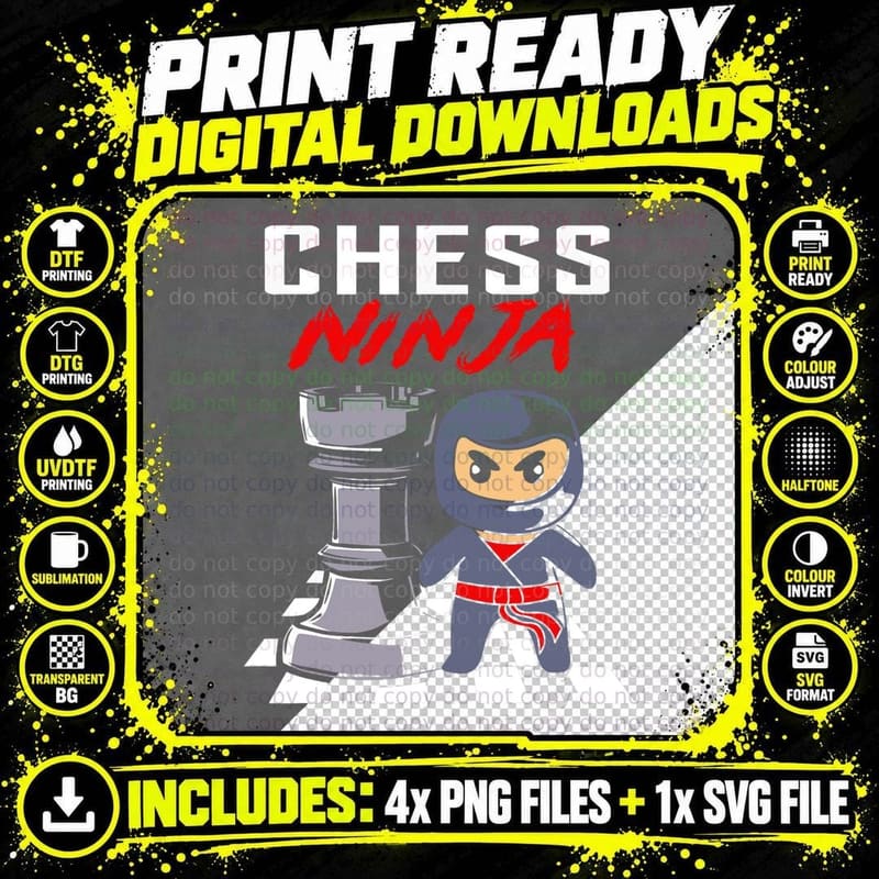 Funny Chess Ninja T-Shirt for Kids and Chess Player Png SVG Digital Bundle