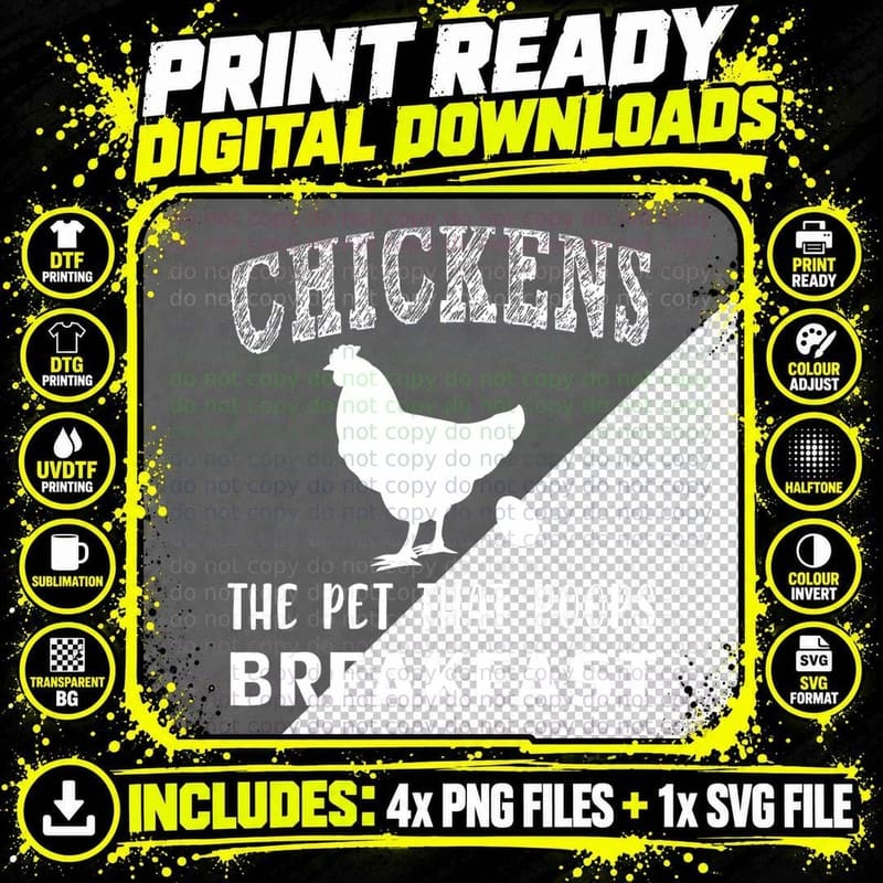 Funny Chickens the Pet That Poops Breakfast T-Shirt Png SVG Digital Bundle