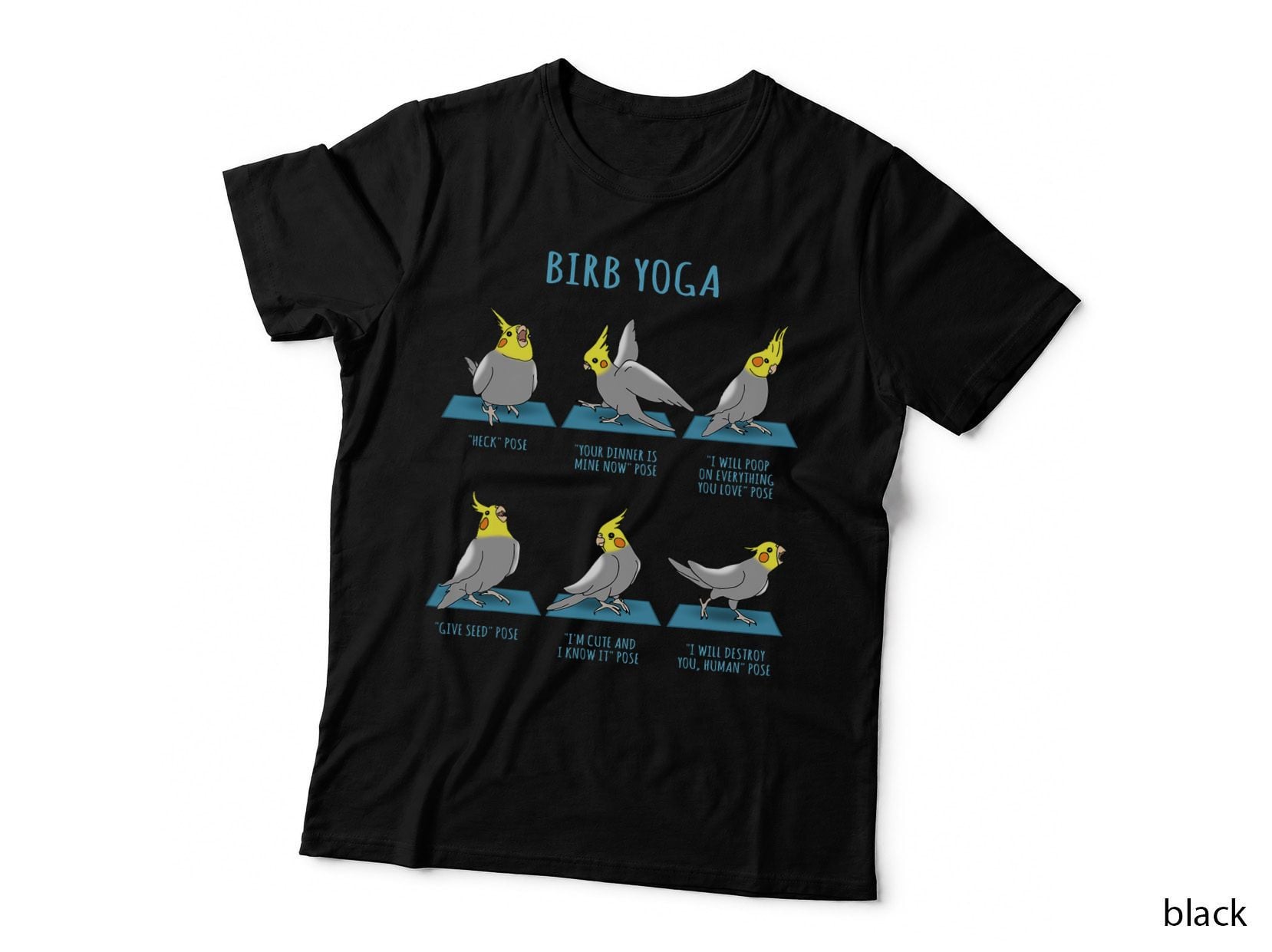 Funny Cockatiel Yoga Poses Birb Memes Cute Parrot Doodle T-Shirt