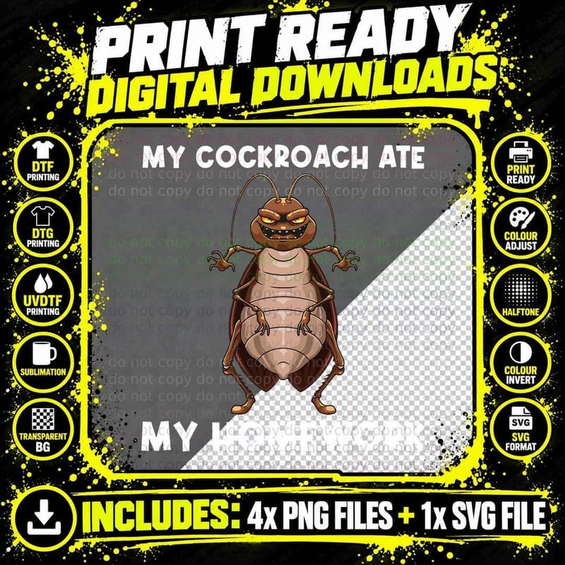 Funny Cockroach for Kids Boys Entomology Pest Control Png SVG Digital Bundle