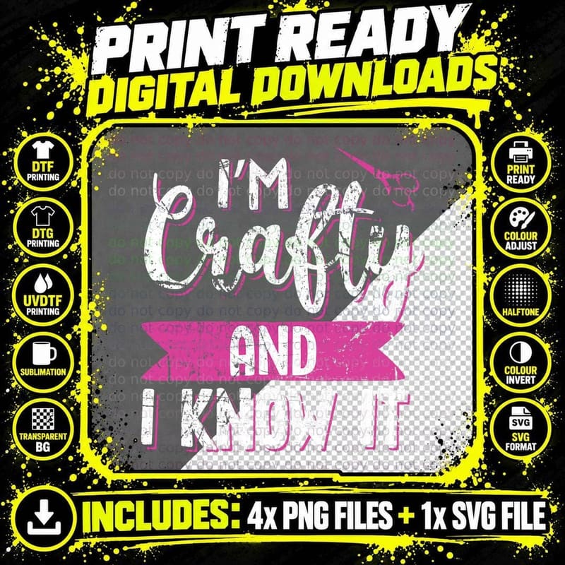 Funny Crafters Quote I'm Crafty and I Know It Crafting Png SVG Digital Bundle
