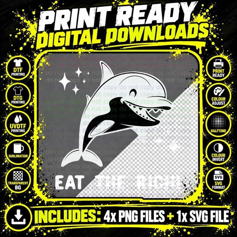Funny Cute Orca Whale Meme Eat the Rich Png SVG Digital Bundle