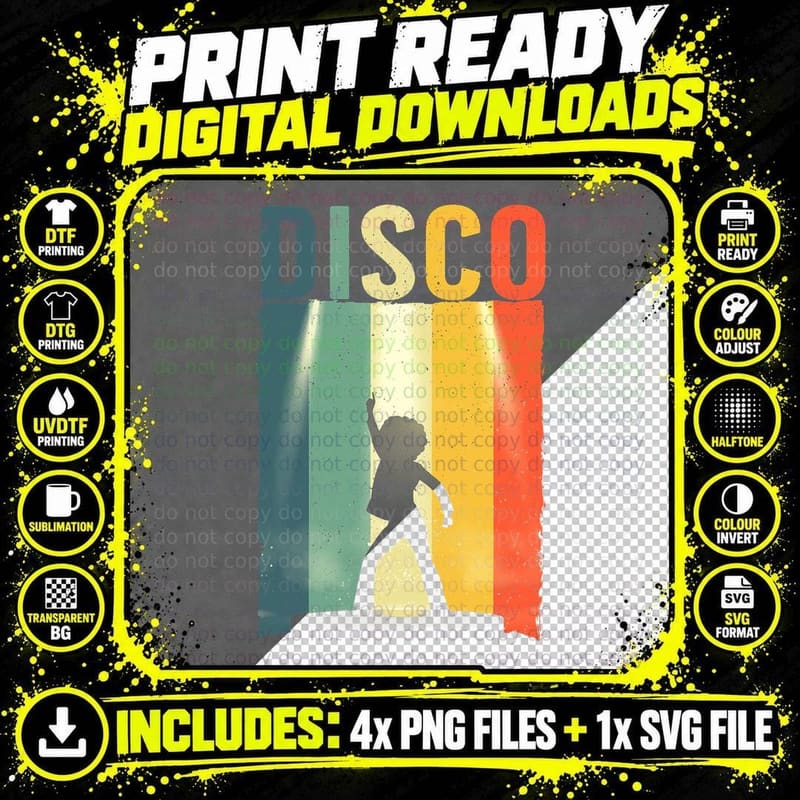 Funny Disco Art for Men Women Boys Girls Disco Dance Png SVG Digital Bundle