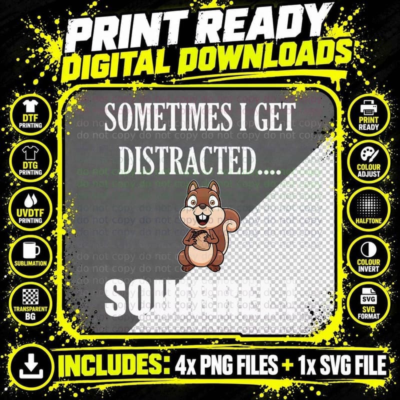 Funny Distracted Squirrel T-Shirt Animal Zoo Farm Meme Png SVG Digital Bundle