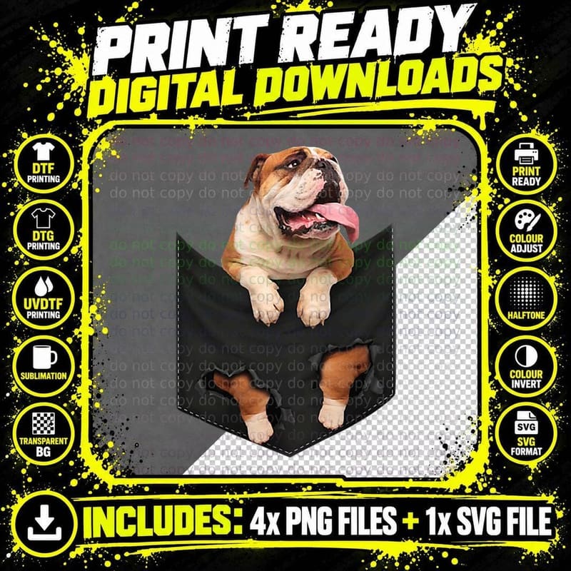 Funny English Bulldog in Your Pocket for Dogs Lovers Png SVG Digital Bundle