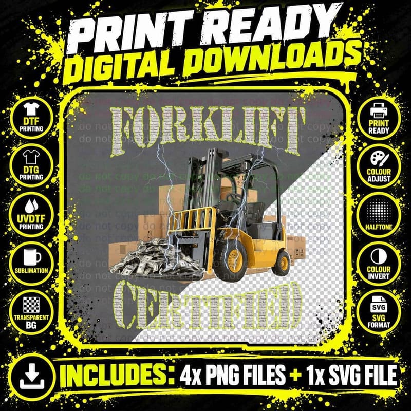 Funny Forklift Operator Forklift Certified Retro Classic Png SVG Digital Bundle