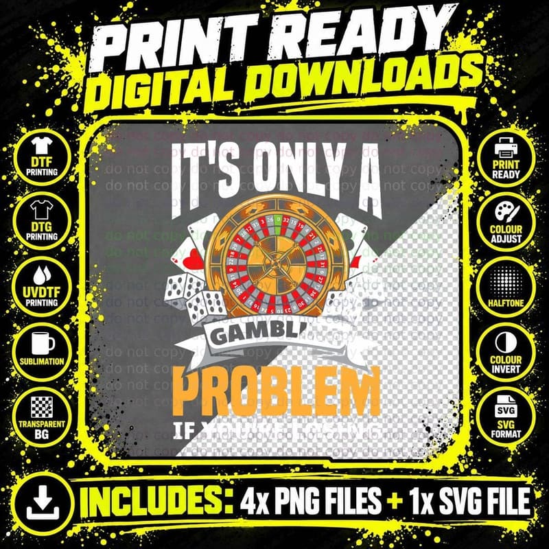 Funny Gambler Roulette Slot Machine Casino Vegas Png SVG Digital Bundle