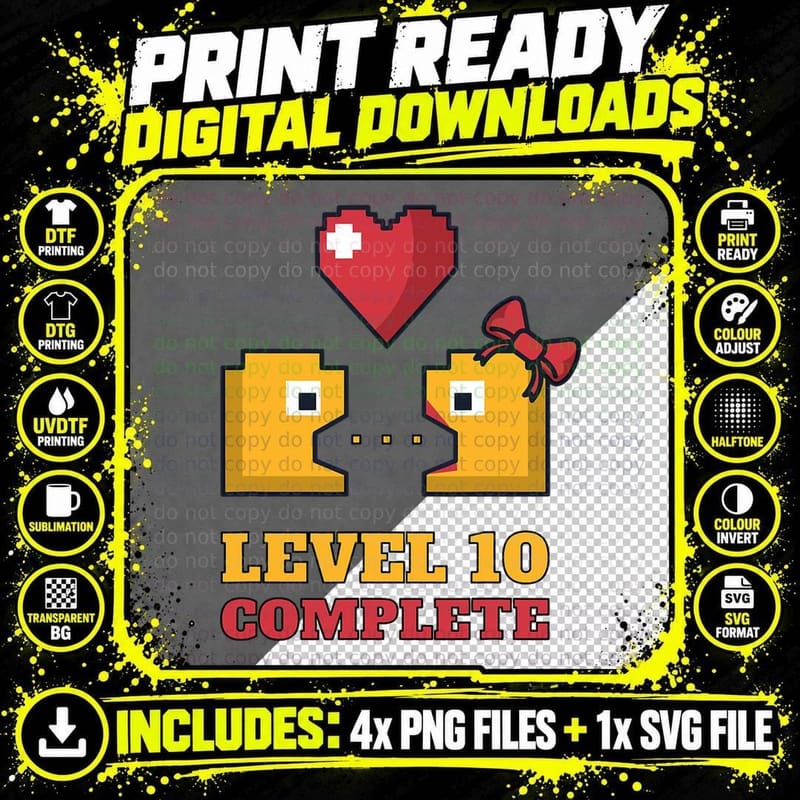 Funny Gamers Level 10 Complete 10th Wedding Anniversary Png SVG Digital Bundle