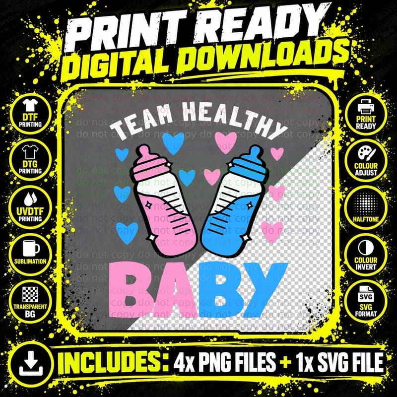 Funny Gender Reveal Party Team Healthy Baby Shower Boy Png SVG Digital Bundle