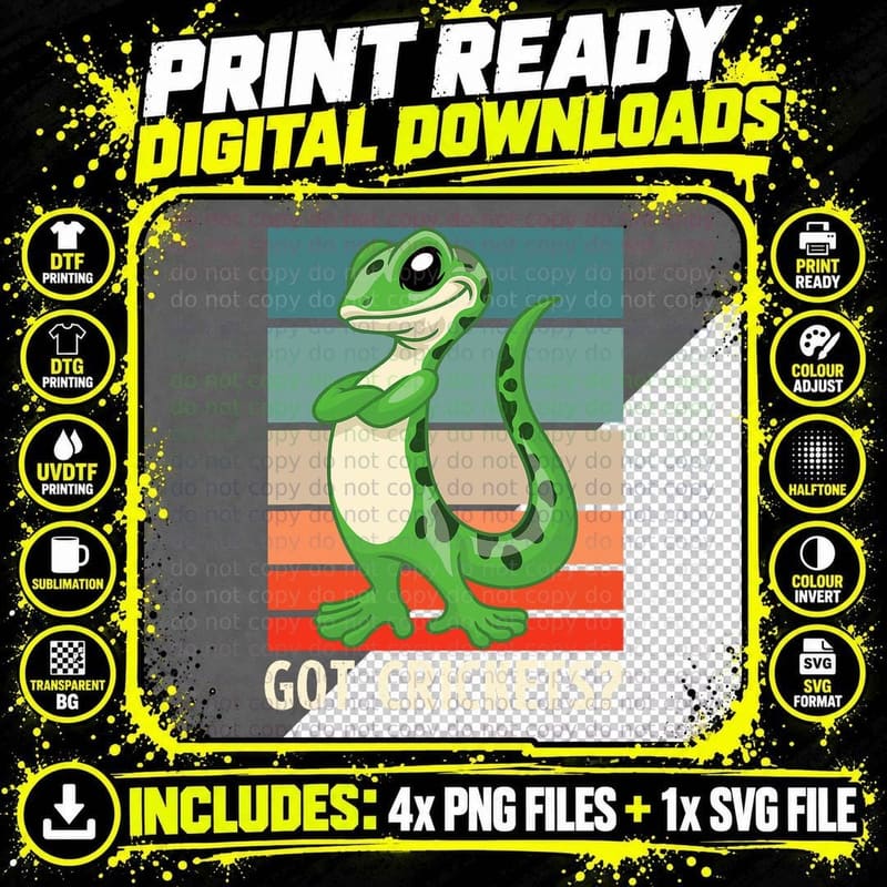 Funny Got Crickets Retro Reptile Lizard Gecko T-Shirt Png SVG Digital Bundle