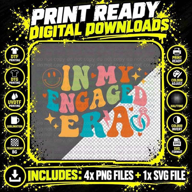 Funny Groovy Engagement Fiance in My Engaged Era Png SVG Digital Bundle