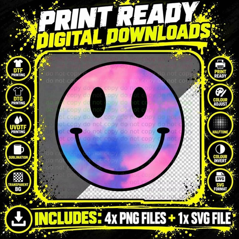 Funny Happy Face Shirts Tie Dye Smile Face Meme Trendy Png SVG Digital Bundle