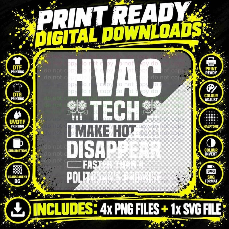 Funny Hvac Technician Apparel Hvac Tech Air Conditioning Png SVG Digital Bundle