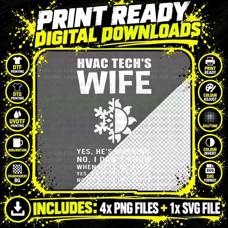 Funny Hvac Technician Gift for Women Cool Hvac Tech Wife Png SVG Digital Bundle